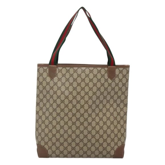 GUCCI GG Supreme Web Sherry Line Tote Bag PVC Beige 002 904 0222 Auth BA1254 - Picture 4 of 15